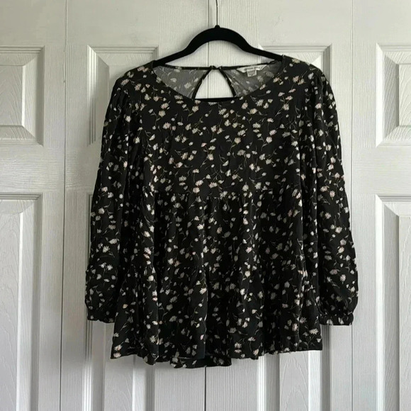 American Eagle Black Floral Layered Open Back Baby Doll Top Size XS - Picture 1 of 5